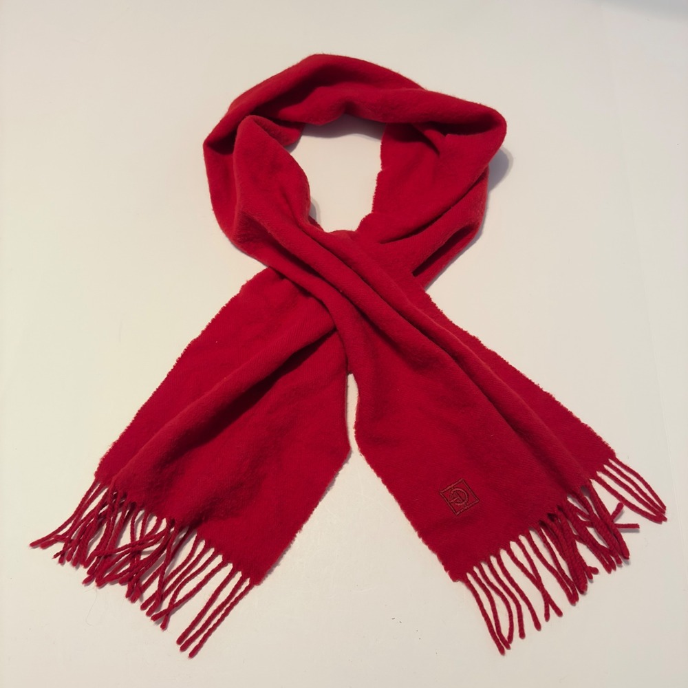 Cole Haan Scarf Red Lambswool Scotland Vintage OS Winter Luxury Warm Fringe